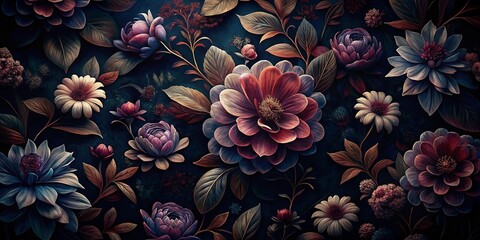 Fototapeta premium Dark Floral Photography Backdrop: Low Light Botanical Pattern for Studio Portraits