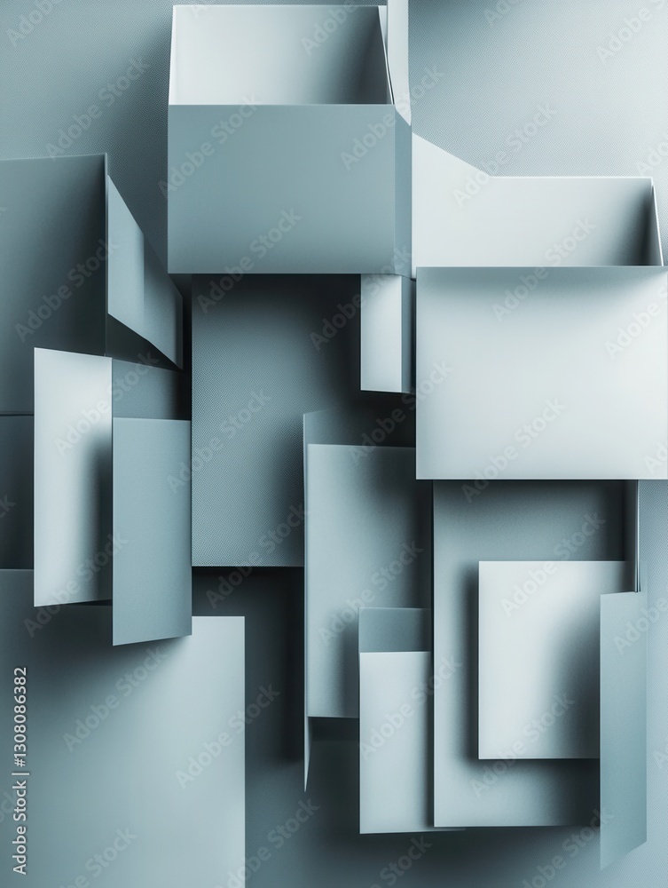 Aufkleber Professional paper art background with geometric cut out shapes in muted blue and gray tones Generative AI