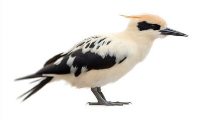 Obraz premium Elegant white and black bird with a striking orange crest standing on a clean white background