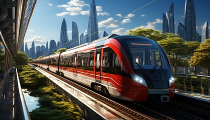 Naklejka premium A bustling city subway station with a train arriving