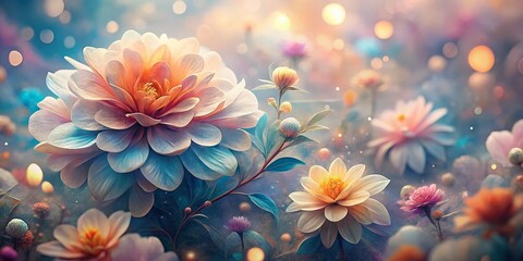 Delicate Hand-Drawn Flower Textures with Soft Bokeh, Morning Light, Botanical Illustration