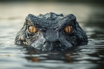 Obraz premium Close-Up of a Dangerous Crocodile's Eyes in a Serene Florida Freshwater Habitat: A Wildlife Photographer's Shot of Predatory Reptilian Movement in the Natural World