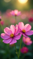 Fototapeta premium Close up of cosmos flowers with soft focus natural background, soft focus, plants
