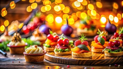 Naklejka premium Delicious Bokeh Food Photography: Vibrant Culinary Symphony