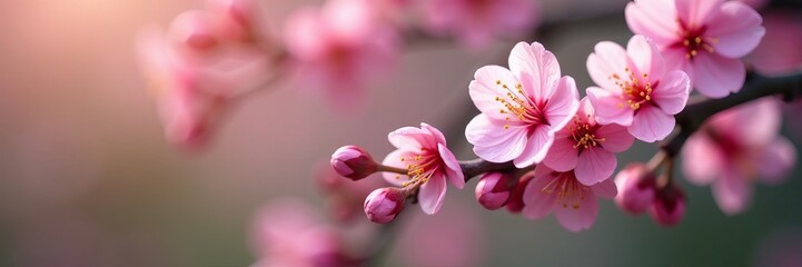 Close-up of delicate pink buds on tree branch, season, new