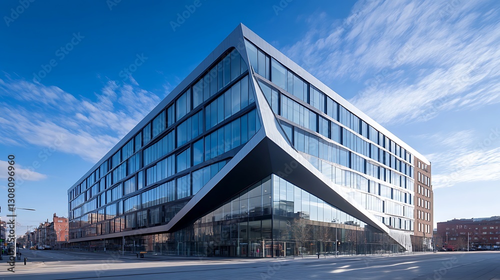 Leinwandbilder modern architectural building with a unique angular design and reflective glass facade under a clear