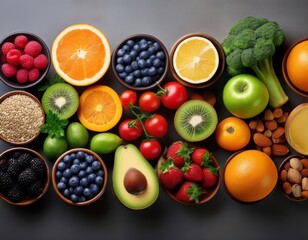 Colorful nutrition choices for a balanced healthy lifestyle every day