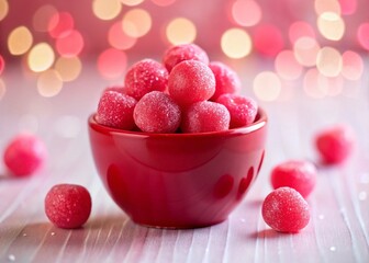 Delicious Red Candies with Pink Filling in Red Bowl - Sweet Treats Stock Photo