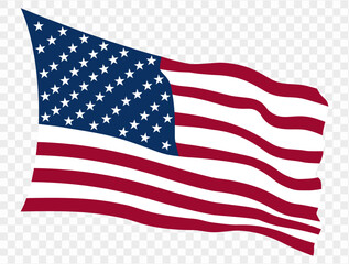Obraz premium Waving USA flag isolated on transparent PNG background. Perfect for designs, high-quality vector image.