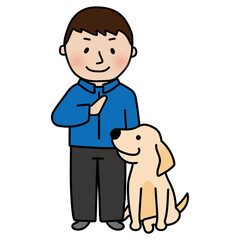 男性ドッグトレーナーと待てをするたれ耳わんちゃん