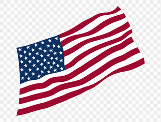 Obraz premium Waving USA flag isolated on transparent PNG background. Perfect for designs, high-quality vector image.