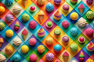 Fototapeta premium Delicious Sweet Treats Clip Art on Vibrant Gradient Background - Repeating Pattern Design