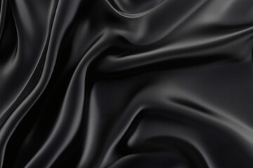 Fototapeta premium Elegantly draped black silk fabric creating flowing curves and subtle shadows