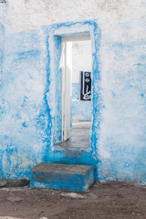 Blue Morrocan rug through the doorframe