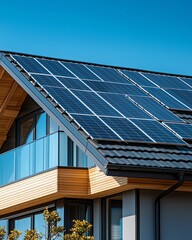 Fototapeta premium Eco-Friendly & Sustainable Living Solar Panels on a Modern House Roof