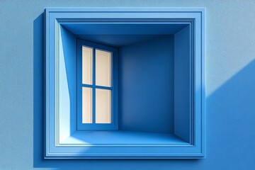 Fototapeta premium Close-up of a blue corner opening between two walls with light seeping through, gray and white ceiling, minimalist 3D rendering, flat illustration.