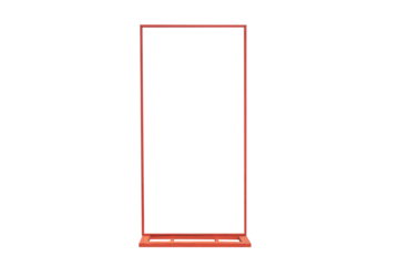 Red poster stand, floor standing sign stand and advertising sign stand isolated on white background