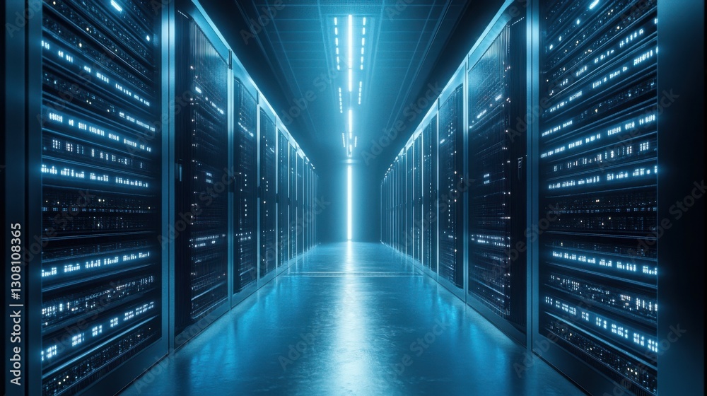 Poster a server room filled with rows of servers emphasizing the critical role of blockchain infrastructure