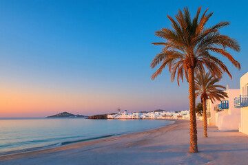 Fototapeta premium mykonos spring dawn palm beach
