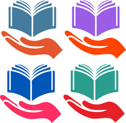 Elegant book and hand logo icons representing knowledge, education, and support in a clean and professional vector design