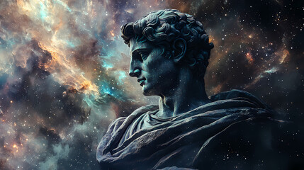 Obraz premium Transcendent galaxy, digital art illustration, generative ai. Transcendent - Statue. Illustration