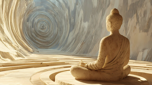 Transcendent meditation scene chakra energy spirals and cosmic consciousness expansion. Transcendent - Statue. Illustration