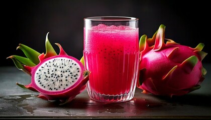 Dragon fruit juice with slice closeup with lite background
