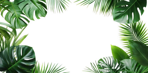 Fototapeta premium collection of lush green leaves arranged around a blank white center. creating a natural frame that emphasizes the vibrant foliage it serves as a decorative backdrop for various purposes. such as invi