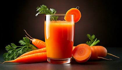 carrot juice with slice closeup with lite background