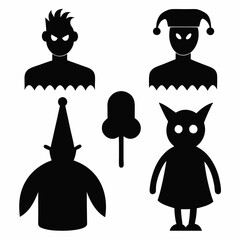 silhouette April Fools’ Day icon set vector illustrations. Fools Day