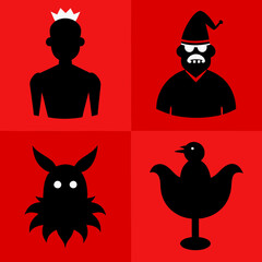 silhouette April Fools’ Day icon set vector illustrations. Fools Day