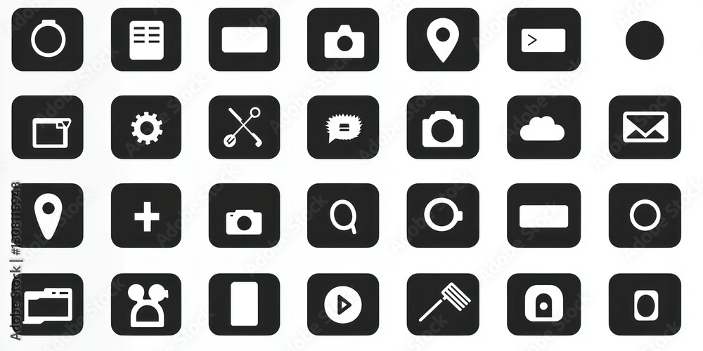 Poster A simple grid of monochrome icons, ideal for universal use in applications and websites.