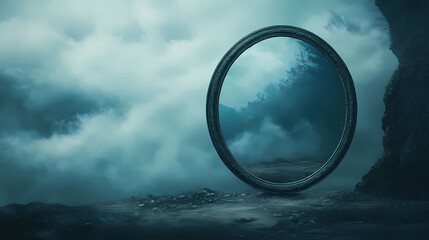 Mysterious mirror in the mist. Elusive - Spirit. Illustration