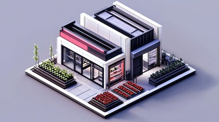 Naklejka premium Modern urban grocery store with rooftop garden