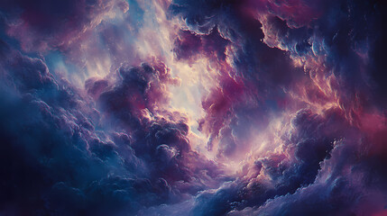 Obraz premium Soft, billowy clouds contrasting against a dark background. Elusive - Spirit. Illustration