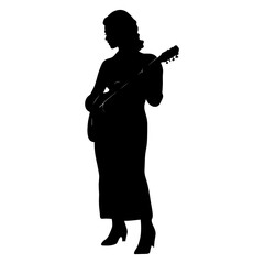 Woman play guitar silhouette performance expression vector