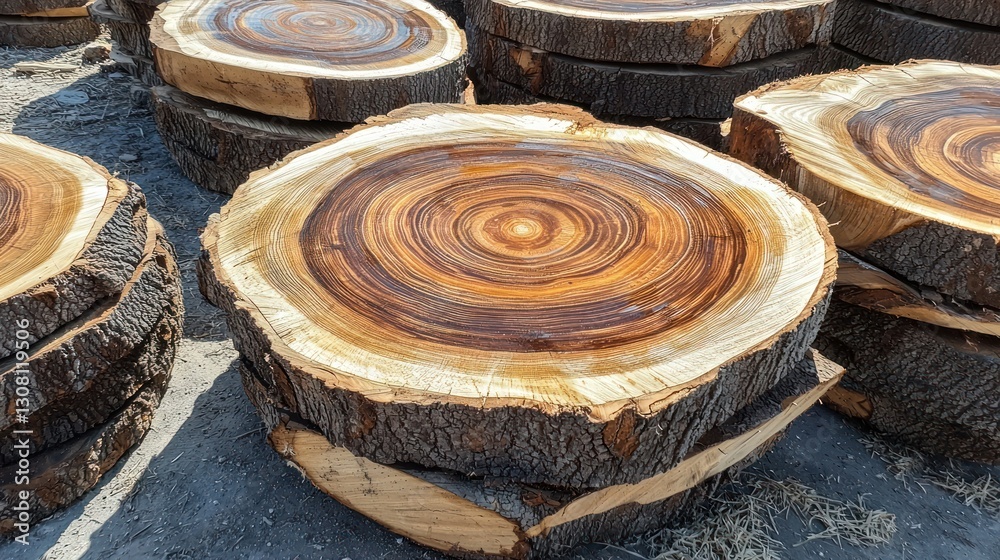 Aufkleber A stack of logs showing tree rings of various sizes and shades of brown.