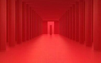 Stunning Red Columns Creating a Dramatic Perspective in an Abstract Space