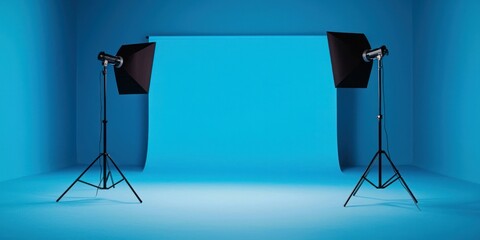 A studio-style plain blue background, evenly lit for professional portraits.