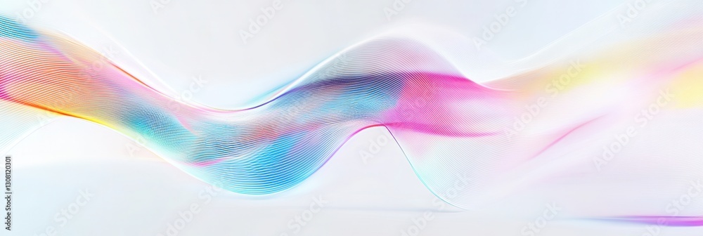 Poster Glowing neon lines create a dynamic flow on a smooth white background in futuristic digital art composition Generative AI