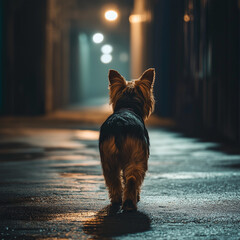 A Yorkshire Terrirer walking back