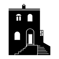 Black Greek Santorini townhouse architecture illustration silhouette vector