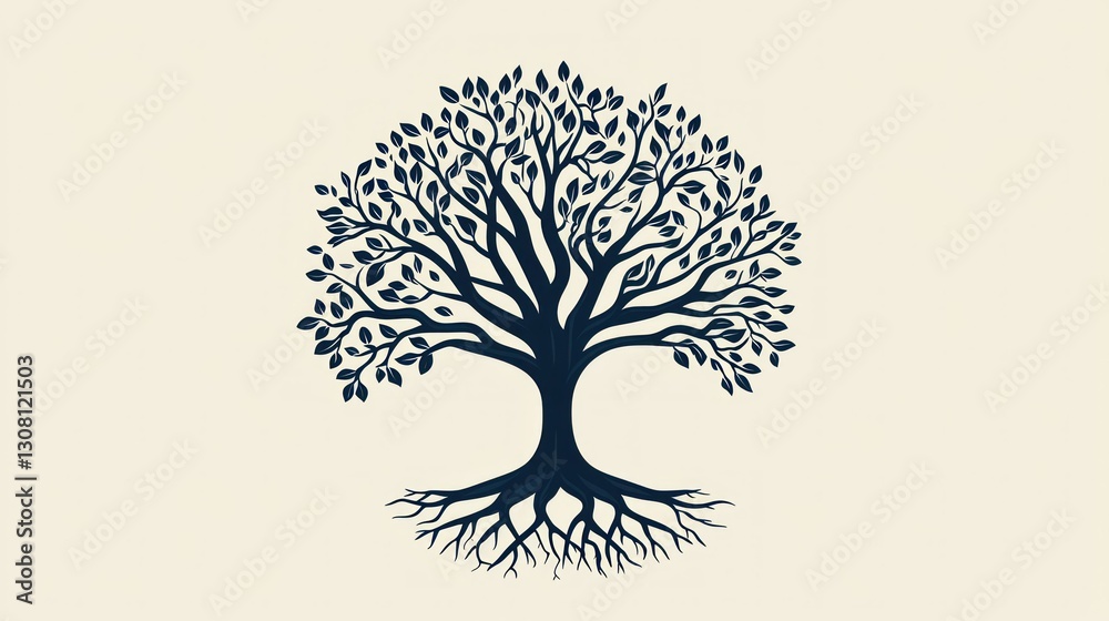 Poster A stylized tree icon with roots and branches forming a balanced shape.