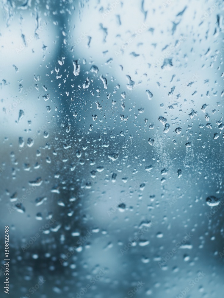 Leinwandbilder muted blue and gray abstract background depicting sadness with raindrops on blurred glass in soft fo