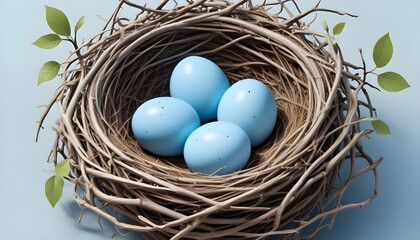 Obraz premium A minimalist vector graphic of a bird's nest with delicate blue eggs, representing new beginnings in spring