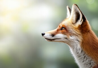 Fototapeta premium Captivating Close-Up of a Fox in Profile Surrounded by Soft Green Background with Gentle Lighting Effects