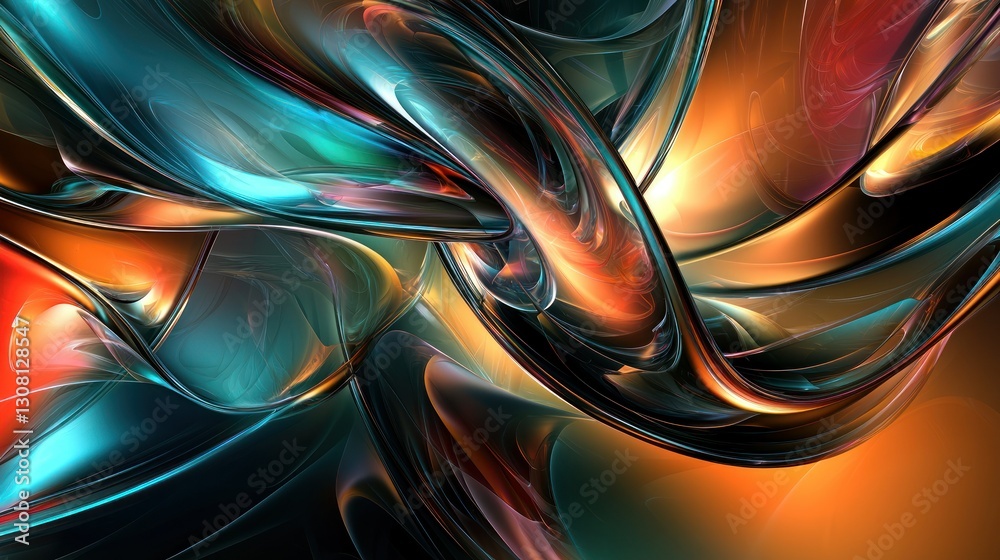 Poster a vibrant 3d abstract composition with swirling shapes and bright gradients.