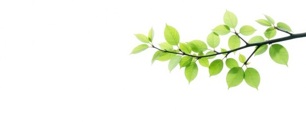 Obraz premium A solitary tree branch with leaves isolated on white background, calm, branches, peaceful