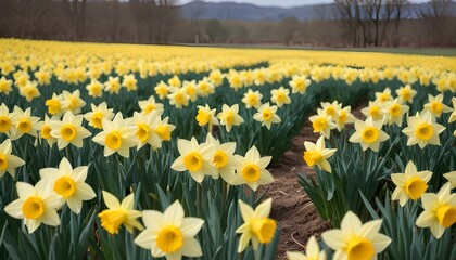 Obraz premium Daffodils blooming in a field, spring concept