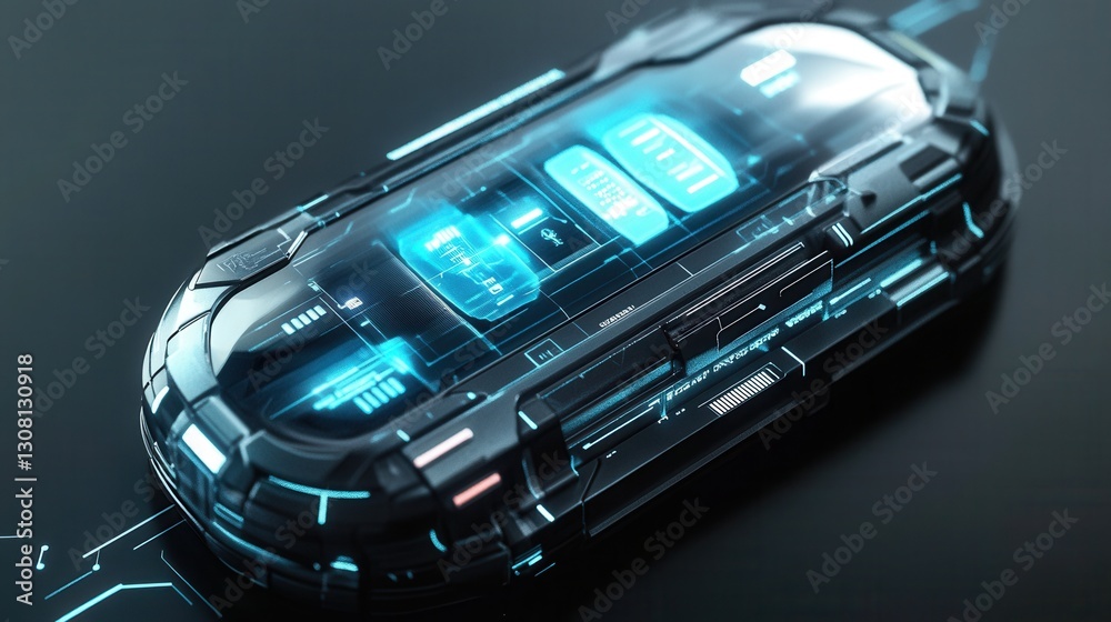 Aufkleber futuristic high tech pill organizer with holographic indicators and cybernetic design for modern hea